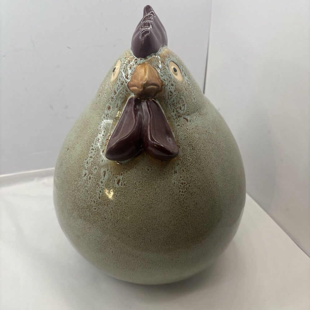 Vintage Plump Round Chubby Chicken Hen Figurine Green Speckled 10.5"H